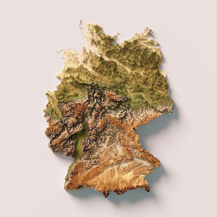 Topography map of Germany.