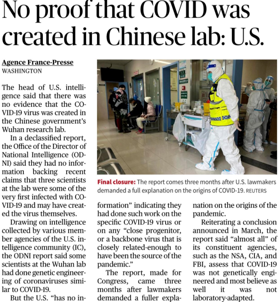 KumarSeshadri's tweet photo. So, after three years of #defaming and #demonizing #China, the #US finally admits that the #Covid virus did not come from the #Wuhan Institute of #Virology.
#COVID19 was not a #Chinese #geneticallyengineered #virus.
But so much baseless hate has flowed from the #US and #India. https://t.co/xTdKEASAUg