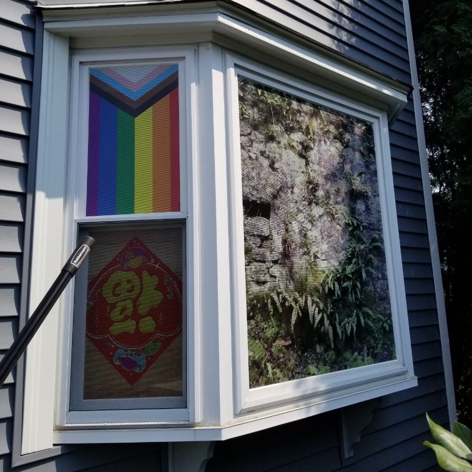WildSolcte's tweet photo. @Eskiworks Can't recommend Collidescape decals enough for this! We got custom print ones for a few windows and there's definitely a difference. 

Best part was getting decals of various pride flags to fit our windows! 

Easy to install and reasonably priced. https://t.co/76qv42xf19