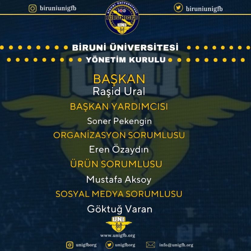 Biruni UNIGFB yeni dönem yönetim kurulumuz. 
#UNIGFB