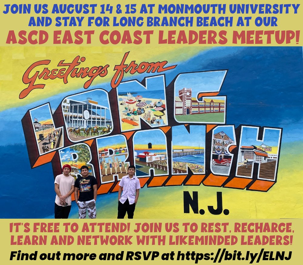 Be there! The Jersey shore Aug 14-15! Learn and lead with us at Monmouth U! bit.ly/ELNJ @ASCD @ASCDcommunities @ISTEofficial #istelive @EduGladiators #edchat #edutwitter #edreform #edadmin #edleadership #edpolicy #edtech #teachertwitter #K12 #highered