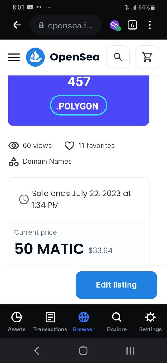 Just listed 457.polygon for 50 matic 
Going once. Going twice. Sold for 50 matic lol.
#udfam #nft #nfts #web3 
opensea.io/assets/matic/0…