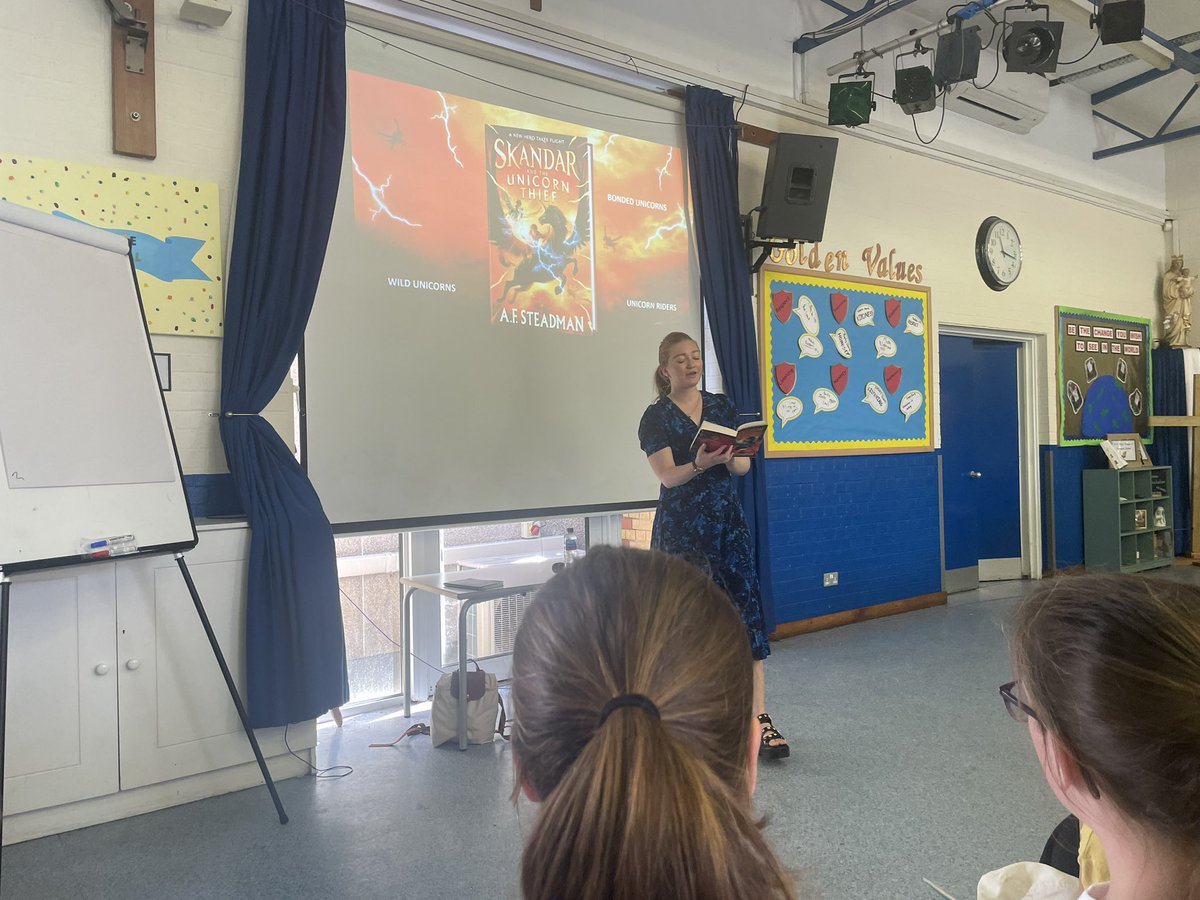 An amazing talk from @annabelwriter this morning @kidslitfest - we made a new unicorn - let’s hope it makes it into book 3! Unfortunately our choices of Sunset’s Flame and Silver Tsunami didn’t quite make the cut!