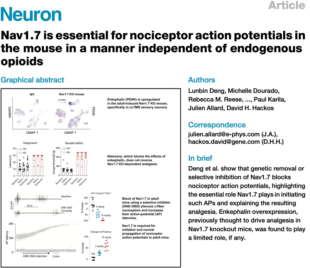 I lecture final year undergrads on the cellular &amp; molecular basis of pain. 
The tale surrounding the role of the voltage-gated sodium channel NaV1.7 in pain never fails to produce some confusion, but a new paper, in my opinion, brings clarity. cell.com/neuron/fulltex…