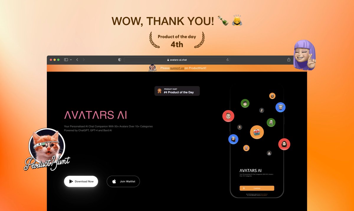 The dust settles and the excitement lingers! 🎊

Delighted to announce that our product has been ranked '#4 Product of the Day' on <a href="/ProductHunt/">Product Hunt 😸</a>  ! 🚀

Huge thanks to our incredible supportive users and the ProductHunt community for making this achievement possible. Your feedback