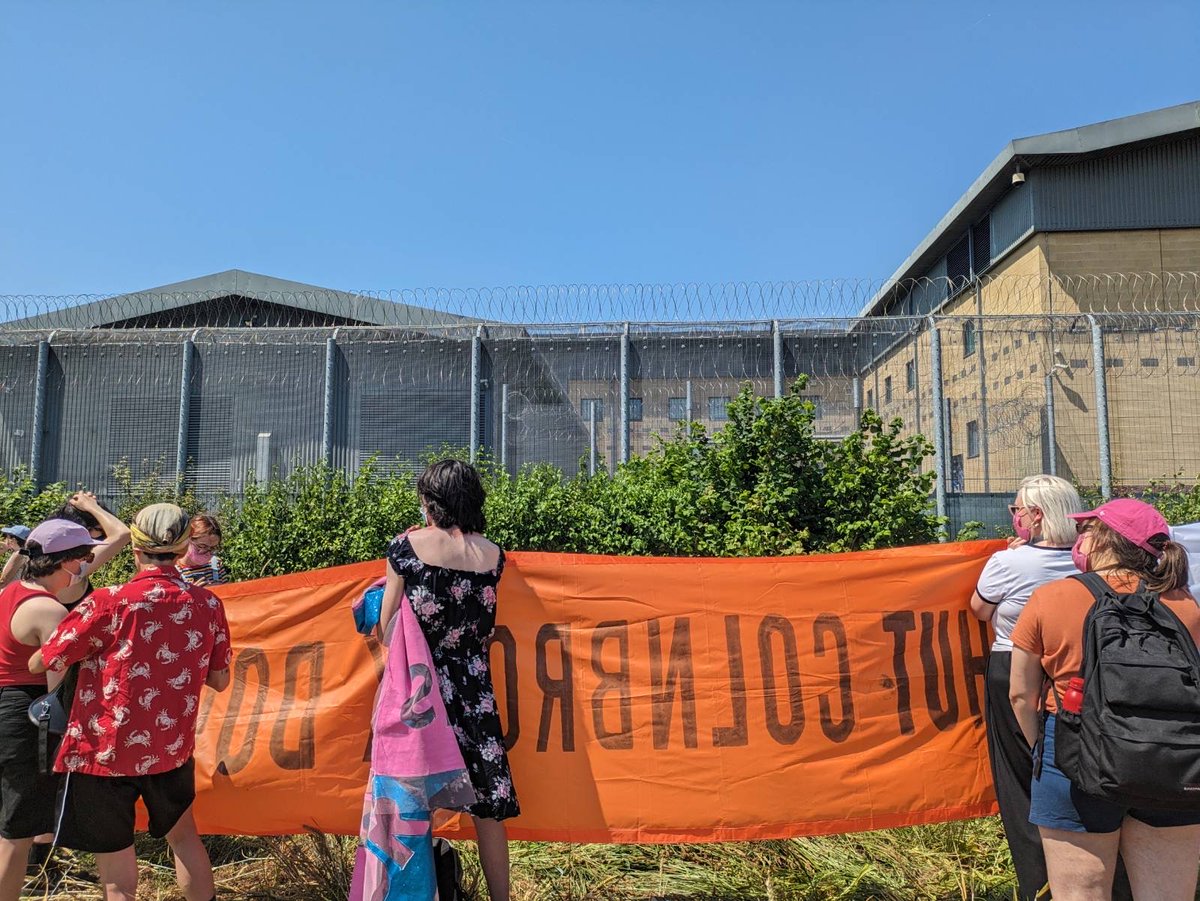 We are outside the Harmondsworth &amp; Colnbrook detention centres in solidarity with the 100+ people inside protesting against what they call a "human rights crisis" of inhumane conditions, including denial of access to healthcare.  

You are welcome, you are loved! #ShutItDown