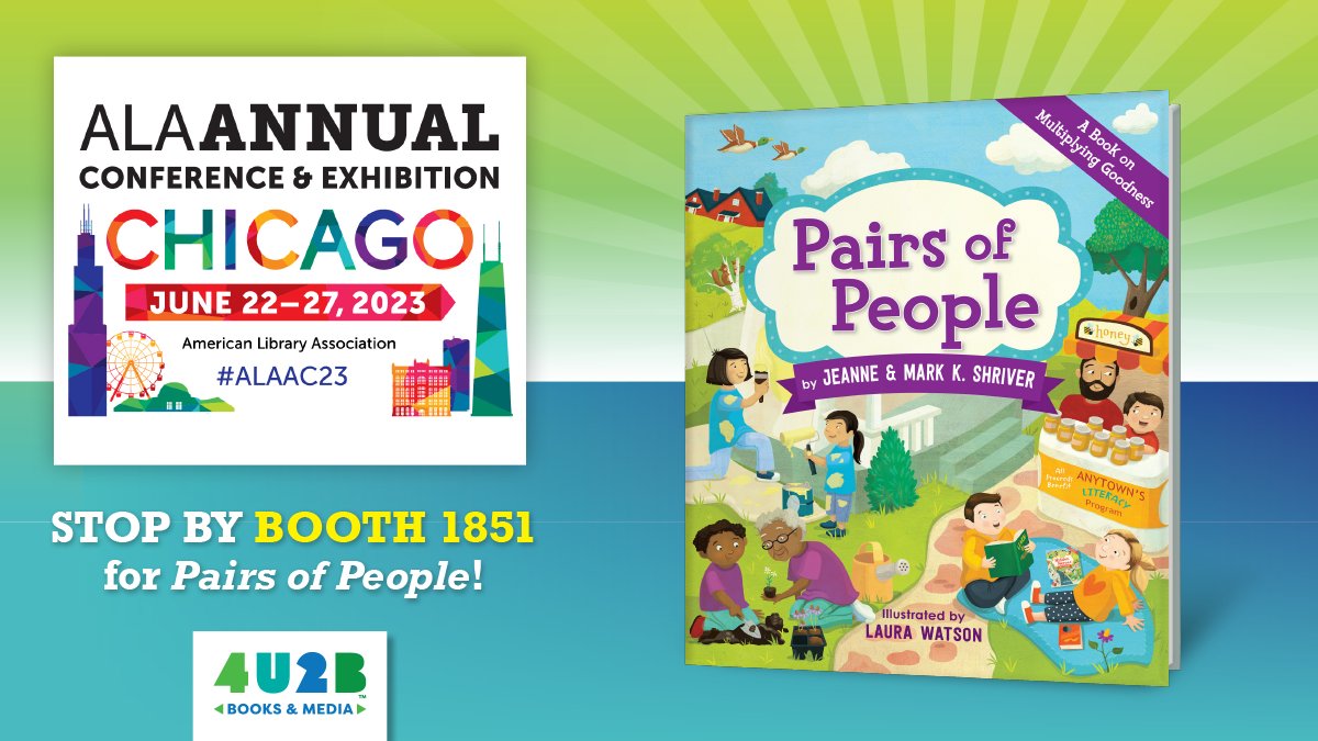 4u2bBooks's tweet photo. Stop by Booth #1851 today at #ALAAC23 for your last chance to get a copy of "Pairs of People" by Jeanne and @Mark_Shriver! #PairsofPeople #4u2bbooks @ALALibrary https://t.co/fA6bdgWRnW