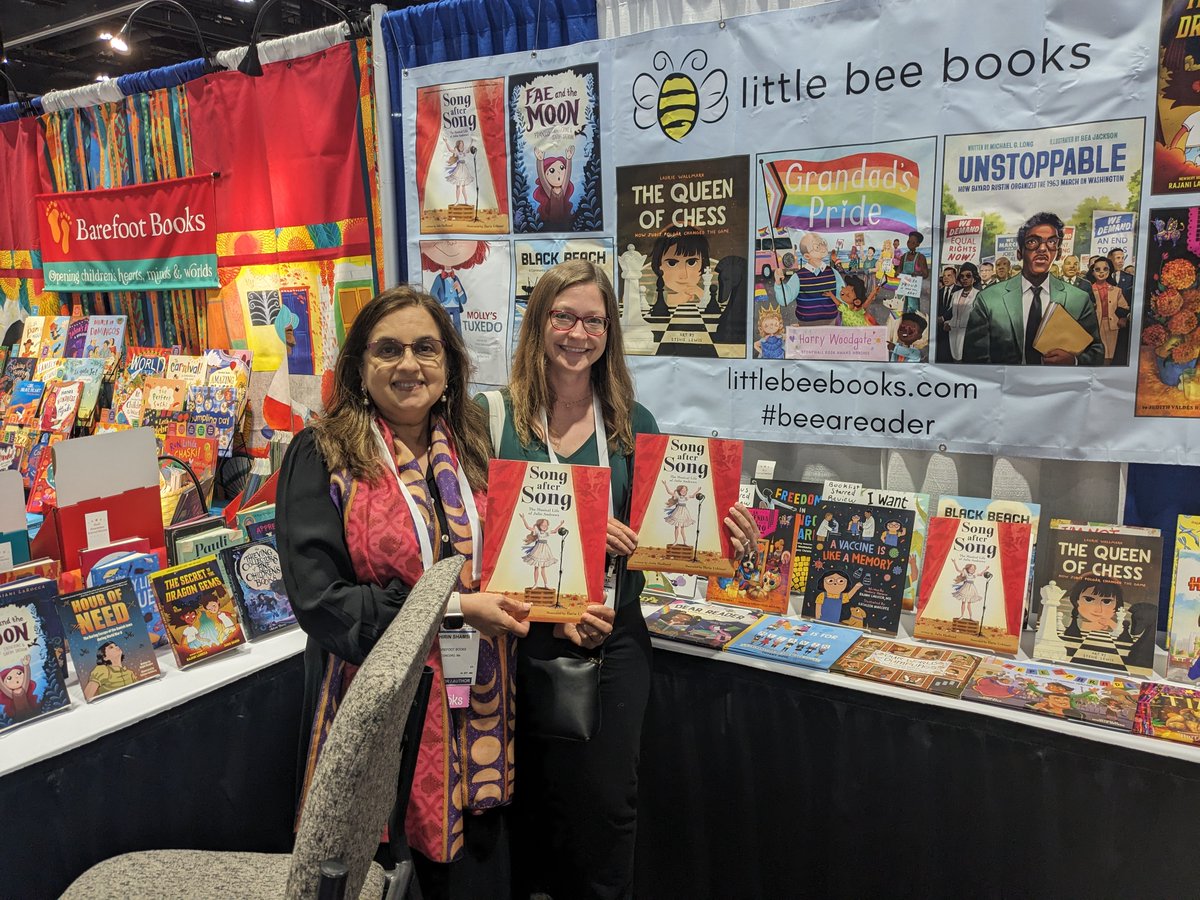 @ShirinsBooks and I were so excited to see SONG AFTER SONG written by @JulieFHedlund and illustrated by @polid0ri in the @littlebeebooks booth at #ALAAC23! 

#picturebook #julieandrews #kidlit @12x12Challenge