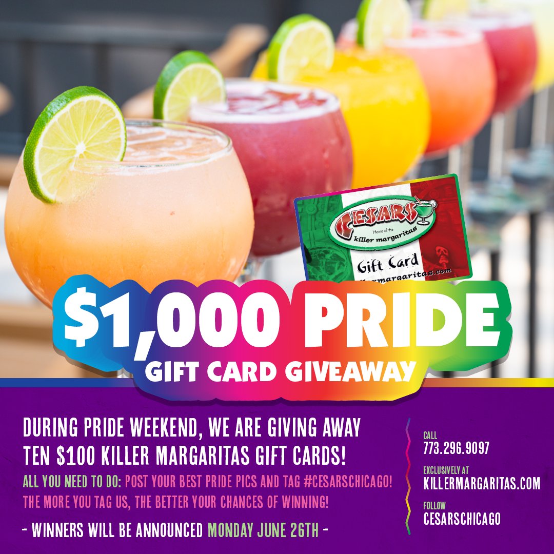 CHICAGO PRIDE PARADE IS HERE; COME TO CESAR'S

🍹 Best margaritas
🌮 Great food
🏳️‍🌈 New Pride-Rita, proceeds donated
💪 Free fans, stickers, sombreros, beads, koozies & more
💳 $1,000 gift card giveaway, tag #CesarsChicago to win

#prideparty #chicagoparties #chicagoevents