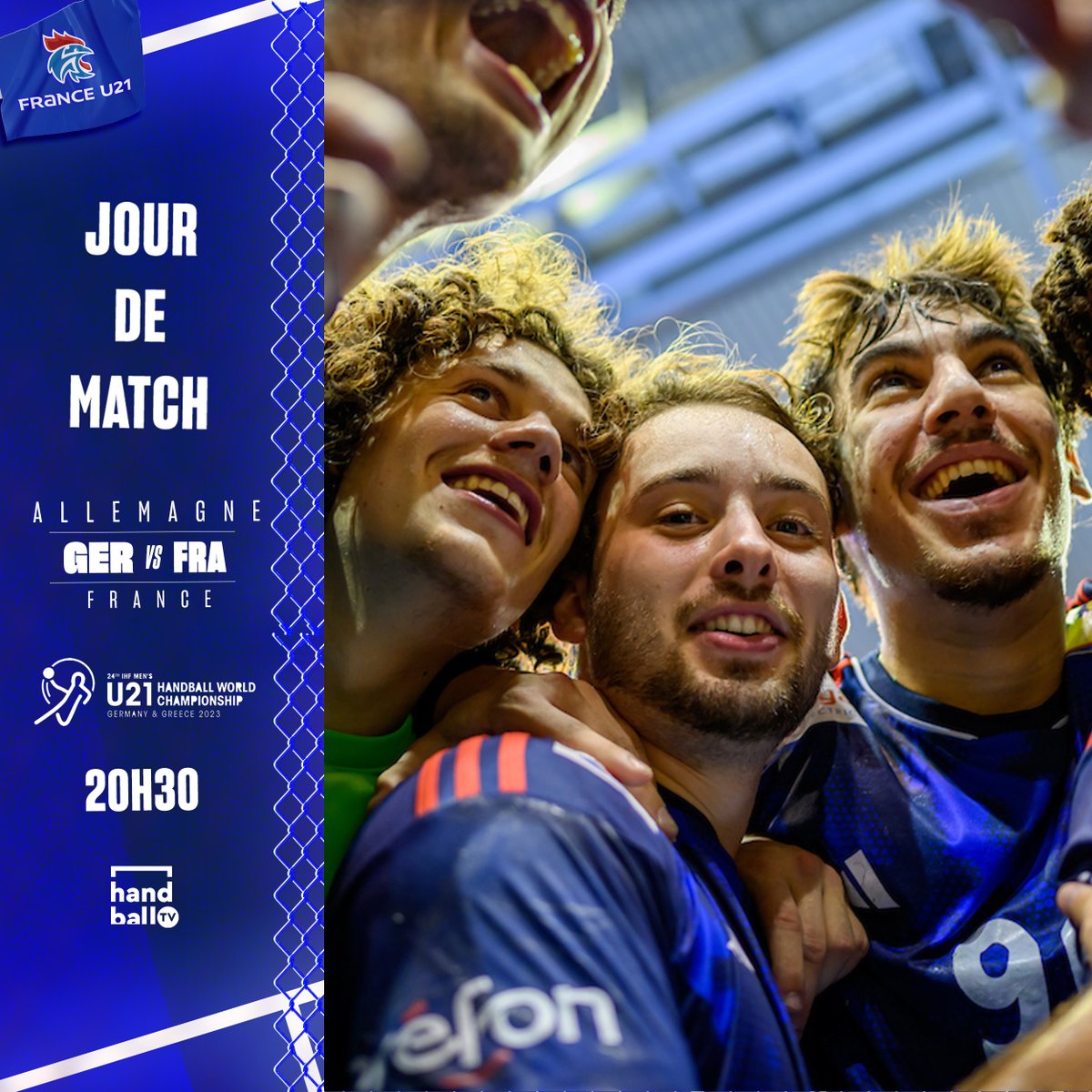 C'est maintenant ! 💪
Début du Tour Principal du Mondial U21 pour nos Bleuets 🇫🇷

🆚 Allemagne
⏰ 20h30
📺 HandballTV.fr
#Bleuetfier <a href="/BanaPhilippe/">Philippe BANA</a> <a href="/bbarbusse/">Béatrice Barbusse</a>