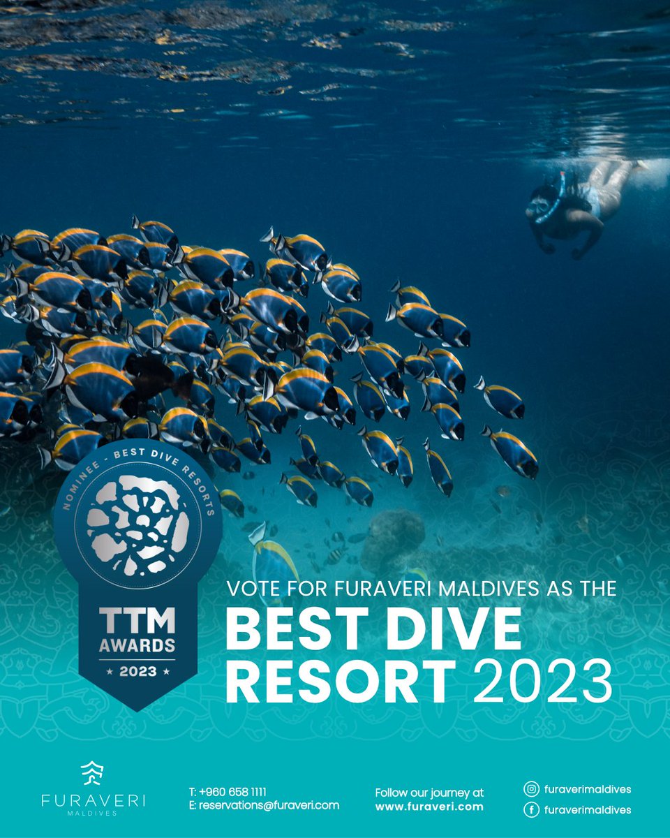Furaveri Maldives has been nominated for The Best Dive Resort at The Travel Trade Maldives Awards 2023.

Vote for us as the Best Dive Resort and experience the beauty that lies beneath the surface.

Vote for us here: traveltrademaldives.com/best-dive-reso…
Voting Deadline: 31st July 2023