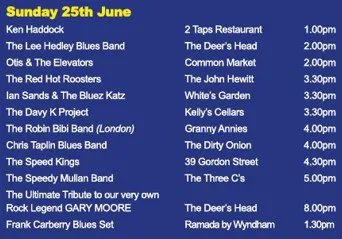 🎵 It's the final day of Belfast City Blues Festival 2023! 🎉 Check out the incredible lineup of shows happening all over Belfast today. Don't forget, the Wrap Party starts at 10pm at The Deer's Head! 🎈 Everyone is welcome, and all proceeds go to support The People's Kitchen.