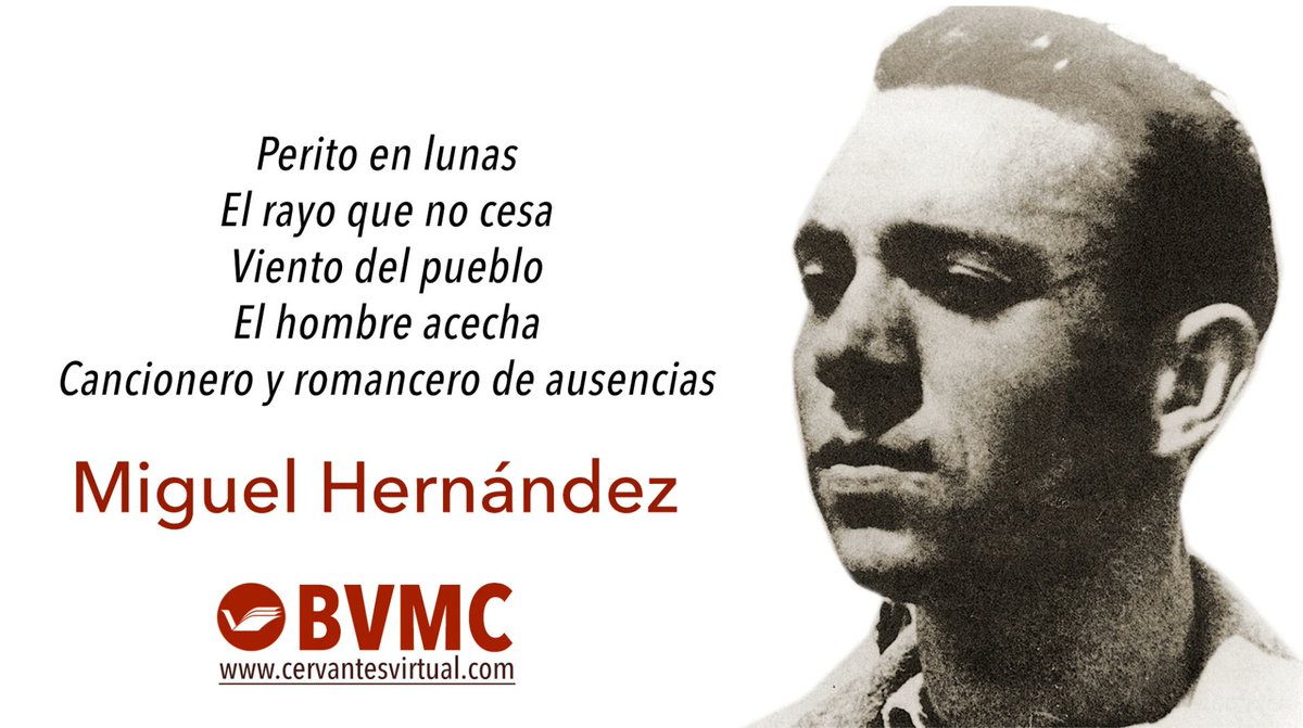 BVMC_UA's tweet photo. La #BVMC 📚 ha publicado las obras del poeta Miguel Hernández con motivo de la inauguración de su portal:
https://t.co/0a99Pvccsv

📘 "Perito en lunas"
📒 "El rayo que no cesa"
📕 "Viento del pueblo"
📙 "El hombre acecha"
📗 o "Cancionero y romancero de ausencias"

⤵️ https://t.co/jNWpNLlHfC