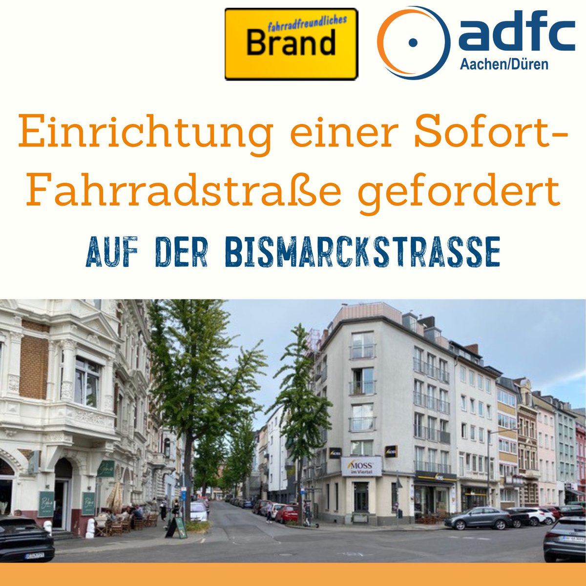 Aachens Mobilitätswende stockt. Fahrradstraßen-Ausbau der Bismarckstraße wird noch Jahre dauern. Wir fordern eine #Sofortfahrradstraße für mehr Sicherheit.

👉 Mehr Infos: aachen.adfc.de/artikel/bismar…