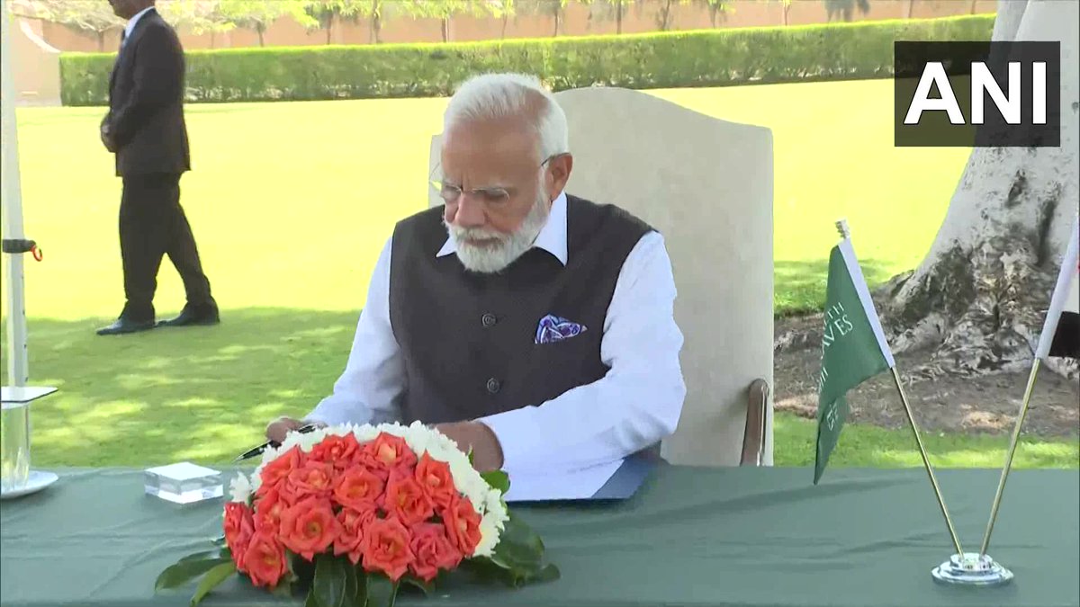 Prime Minister Narendra Modi visits Heliopolis War Cemetery in Egypt's Cairo and pays tribute to Indian soldiers who made supreme sacrifices during the First World War.