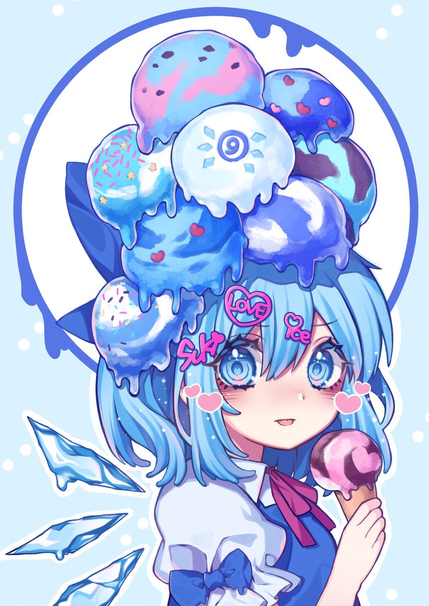 cirno 1girl ice cream ice solo blue hair food blue eyes  illustration images