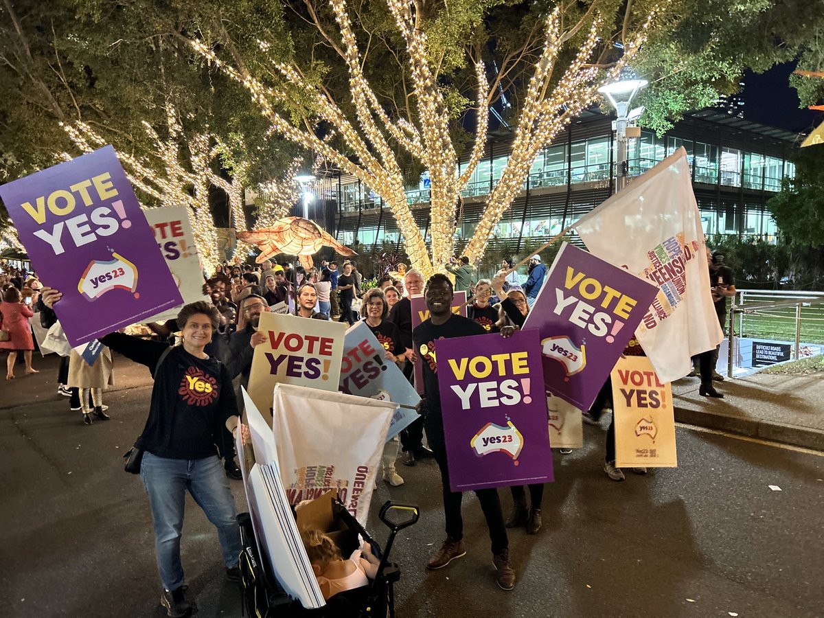 yes23au's tweet photo. As we travel across the country, it’s been fantastic to meet with so many supporters to discuss why a Voice will deliver practical outcomes for Indigenous Australians. 

Here’s to the millions of conversations still to come! 

#yes23 https://t.co/hxwxb2fcfA