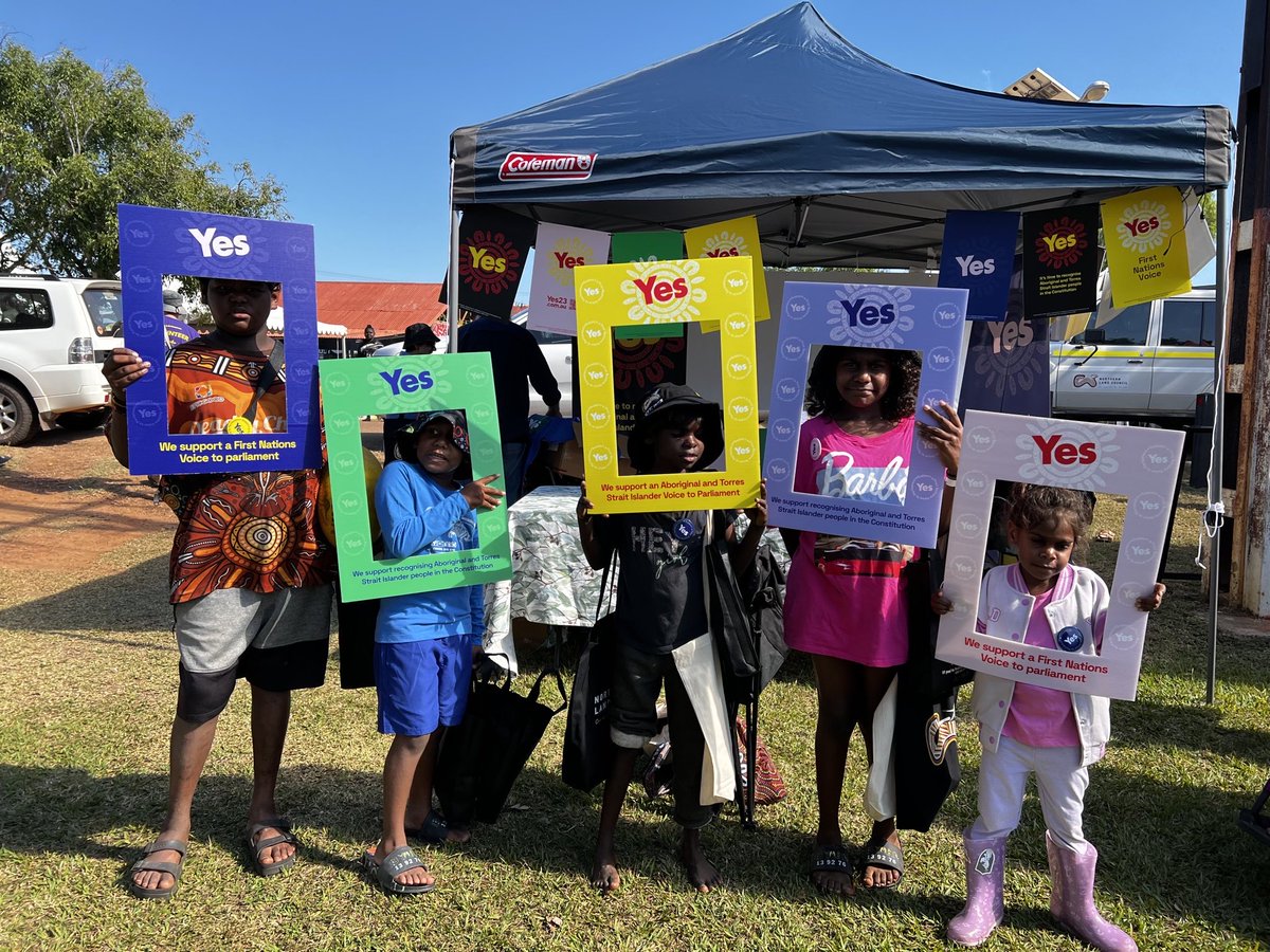 yes23au's tweet photo. As we travel across the country, it’s been fantastic to meet with so many supporters to discuss why a Voice will deliver practical outcomes for Indigenous Australians. 

Here’s to the millions of conversations still to come! 

#yes23 https://t.co/hxwxb2fcfA