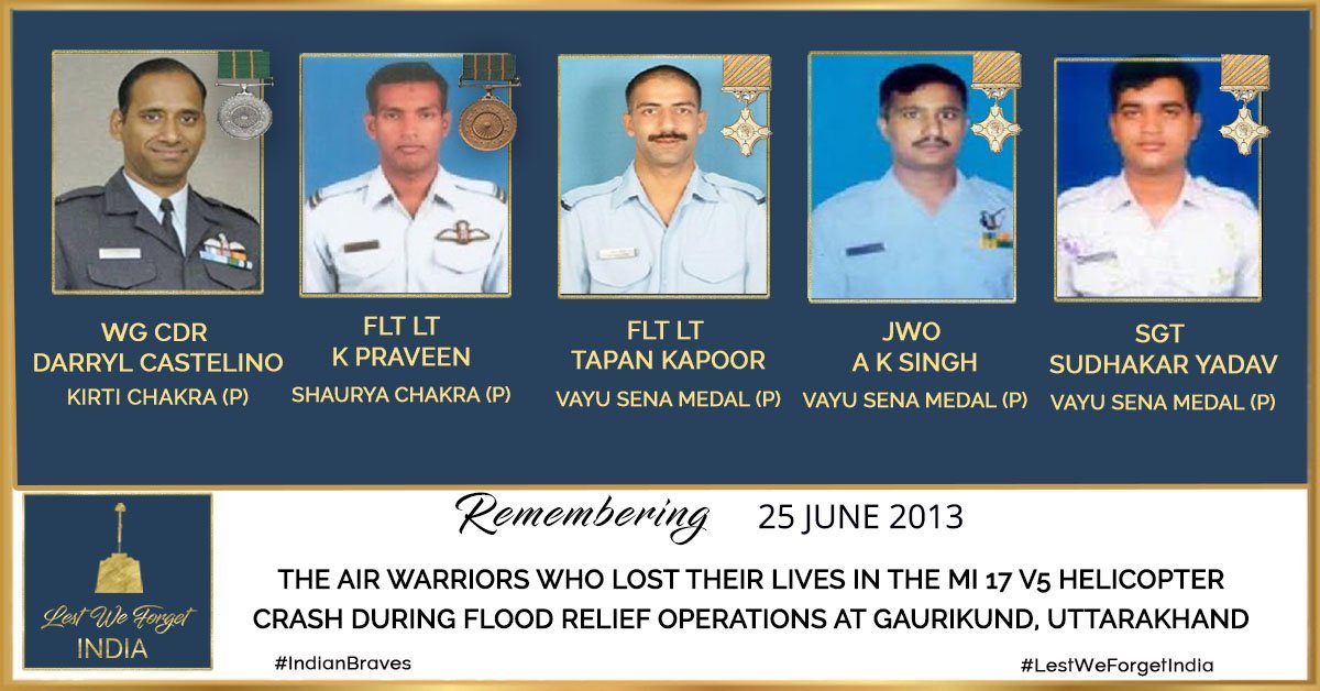 PROFESS51177061's tweet photo. Heroes to the rescue turned immortal Bravehearts
#LestWeForgetIndia🇮🇳 FIVE gallant #IndianBrave Air Warriors of 157 HU made the supreme sacrifice #OnThisDay 25 June 2013, in a rotor strike, during #OpRahat, Kedarnath floods relief & rescue mission
Remember them🏵️ https://t.co/Pb8e14SHIQ