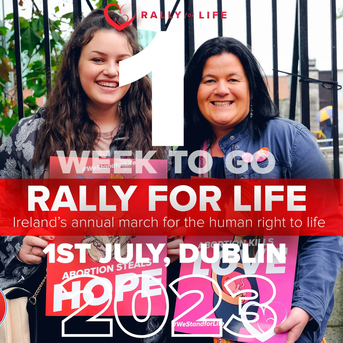 It’s almost here!! We are now just 1 WEEK away from the Rally for Life!! We look forward to seeing you NEXT WEEK on Saturday 1st July in Parnell Sq. at 1pm. 

More about the Rally for Life 2023 can be found here: buff.ly/3kxksfa

#StopAbortingOurFuture #RallyforLife