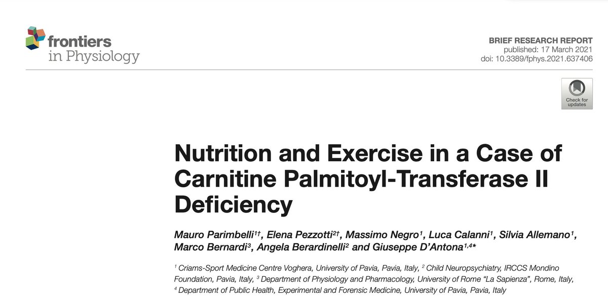 Our 'something borrowed' comes from Frontiers in Physiology:
Nutrition and Exercise in a Case of Carnitine Palmitoyl-Transferase II Deficiency
Mauro Parimbelli et al
frontiersin.org/articles/10.33…