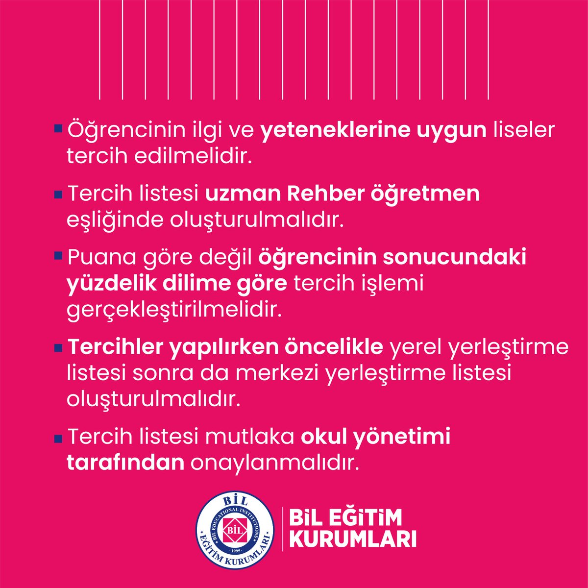 LGS TERCİH İŞLEMLERİNDE DİKKAT EDİLMESİ GEREKEN NOKTALAR!

<a href="/bil_kariyer/">BİL Rehberlik ve Kariyer Merkezi</a>