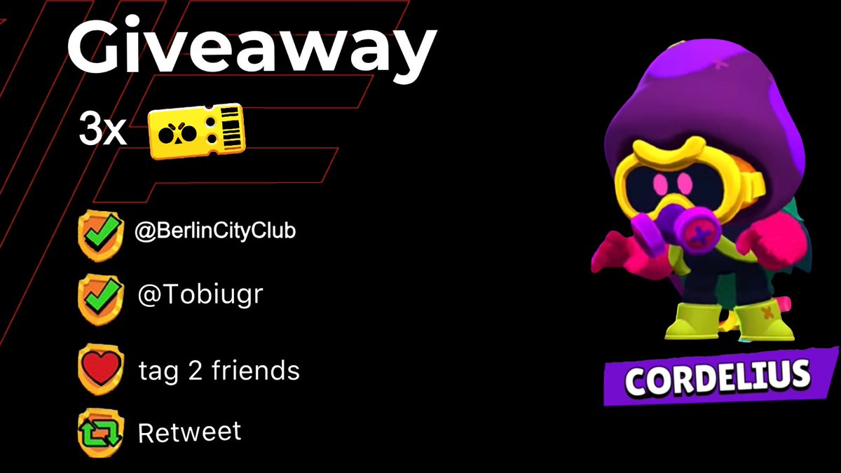 🚨 GIVEAWAY 3× Brawl Pass 🚨
      ( 3x 12€ per PayPal ) 

To participate:

• Follow: 
✅ <a href="/BerlinCityClub/">BC* Gaming</a>
✅ <a href="/Tobiugr/">Tobi</a>
🔄 Retweet
💬 Tag 2 friends
❤️ Like 

➡️ Winners chosen on 3rd of July!

Good luck 🍀  
#BrawlTalk #BrawlStars #Giveaway