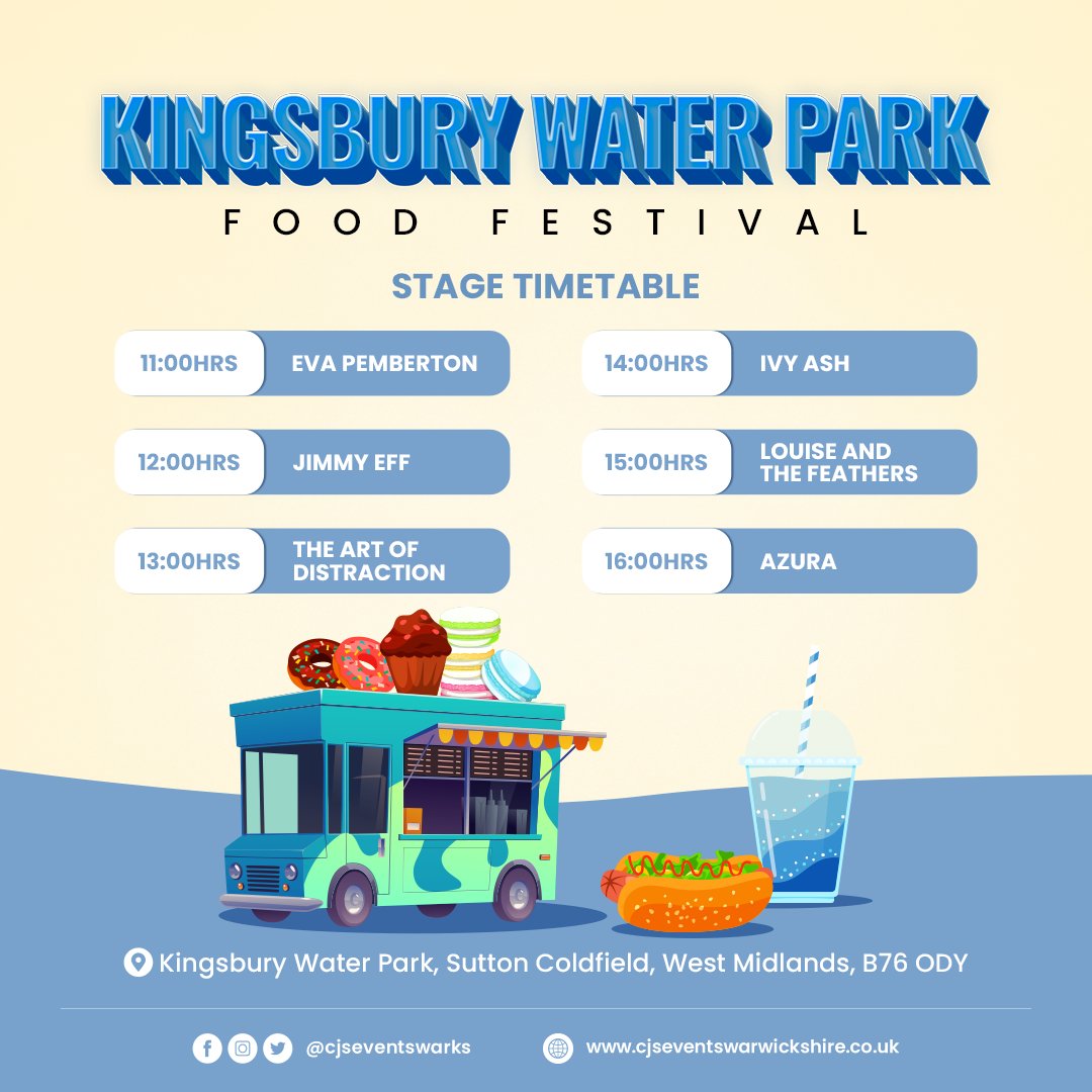 cjseventswarks's tweet photo. Get ready for a feast at Kingsbury Water Park with our Food Festival! And the best part? 

We've got an incredible stage line up that will leave your taste buds dancing with joy 🎶 

⏰ Festival open 10am until 5pm https://t.co/e5VqLMX2dj