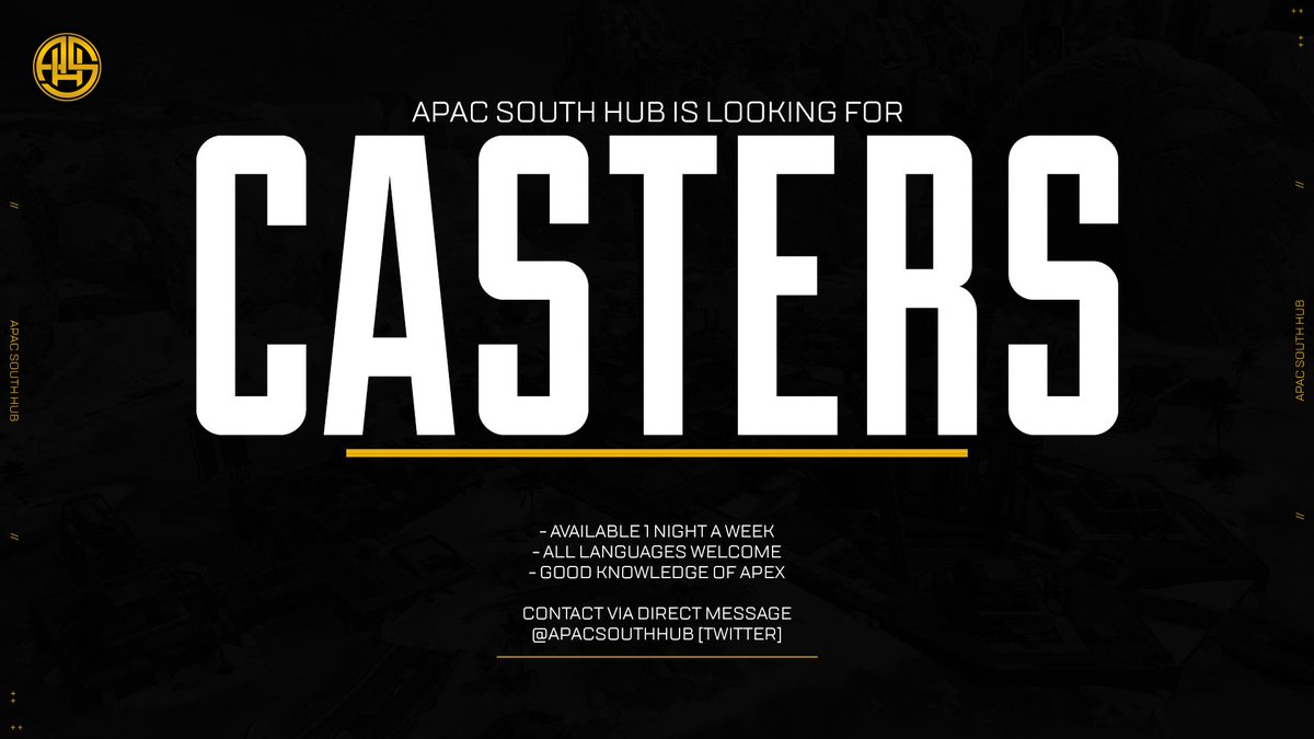 ApacSouthHub's tweet photo. We're looking for new talent to add to our team!
If you know anyone who could be an #ApexCaster, tag them below π
More information in comments. https://t.co/chnLEd0t7o