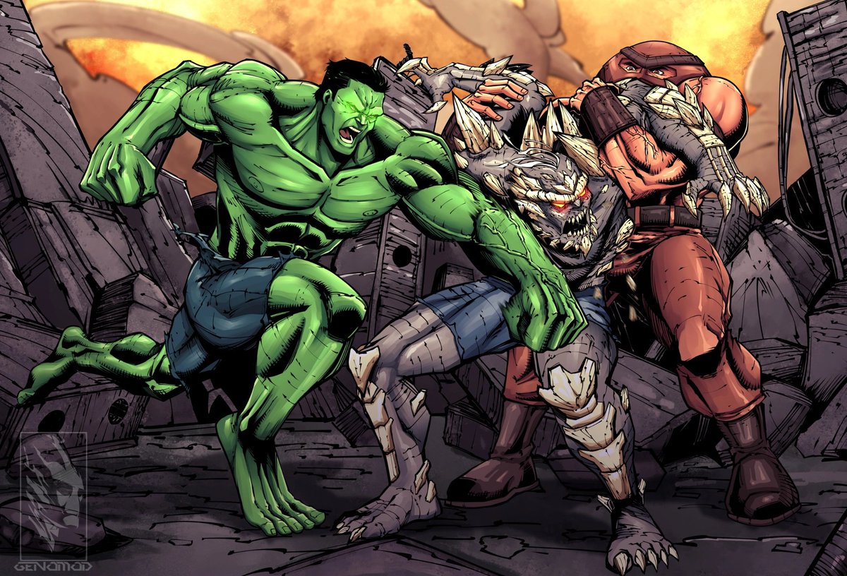 After everything I've seen about what Doomsday is capable of. I came to the conclusion that neither the Hulk nor the Juggernaut can defeat such an Enemy alone. So they Team-Up to kick his ass.
Idea by <a href="/LairFantasy/">MonsterGirlsHideout</a>
Art by Me
#doomsday #hulk #marvel #dccomics #MarvelComics