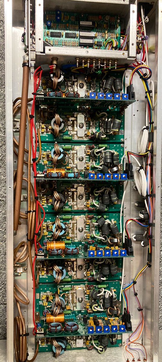 ov3t1's tweet photo. Picked up 3 Harris Platinum ch3 amplifiers. Can run direct on 50/70 MHz. Only need to add rx/tx coax power relays and pwrsupply. Excited to test and make one for my self and one for another HAM operator. I need to readjust bias for CW/SSB and and tune combiner #hamradio #ov3t https://t.co/IULsa8IAyL