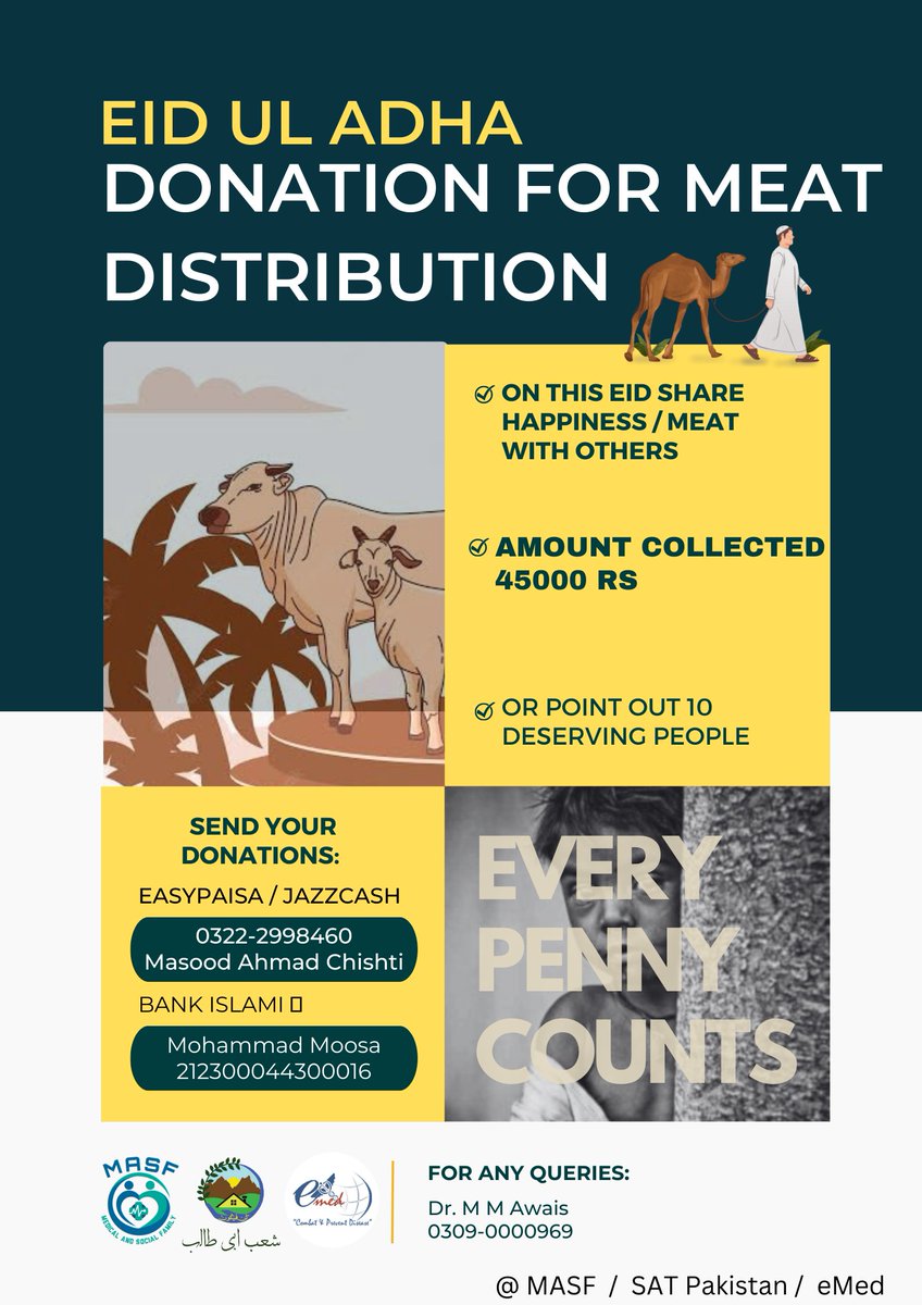 masf_afmdc's tweet photo. Attention ⚠️
Donation call for meat distribution
Our purpose is to distribute meat among poor people with the help of your donations.
Qurbani isn't our purpose.
So please send your donations (Sadiqah etc).
JazakAllah
#MASF #masf #masfafmdc #masf_afmdc https://t.co/aSHZEQMvOG