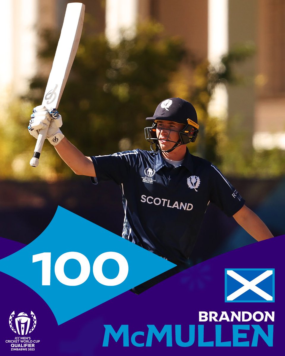 What a knock! 

Brandon McMullen notches up his maiden ODI century 👏

#CWC23 | 📝 #SCOvOMA: bit.ly/3r5qzKd