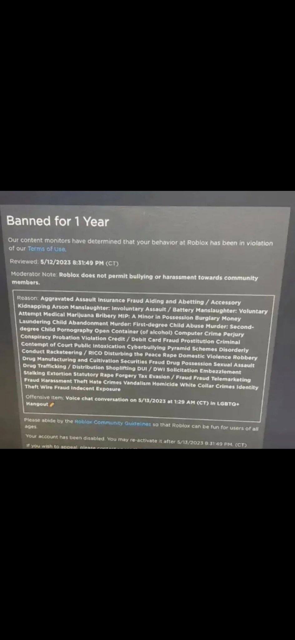 Got banned 1 year ago