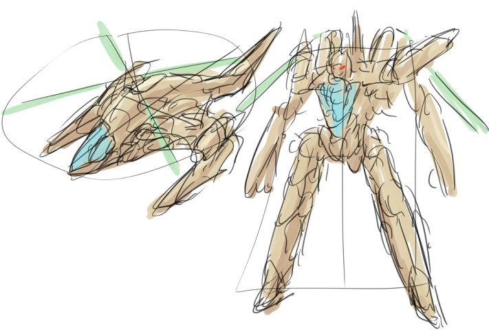「4分で描いた変形するロボのラフ 変形アイデア的には玩具でも再現できると考えている」|にーやんのイラスト