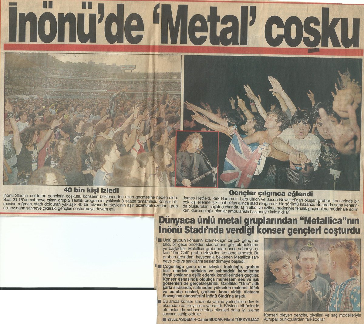 trde_agir_muzik's tweet photo. #GeçmişteBugün, 1993

Metallica Türkiye'deki ilk konserini İnönü Stadyumu'nda verdi.

Konserle ilgili daha önce görmediğimiz gazete kupürlerini gönderen @BilgiTuna'ya teşekkürlerimizle.

Daha fazla bilgi ve belge için: https://t.co/QUhhDxHjjU https://t.co/BG7tohQkZL