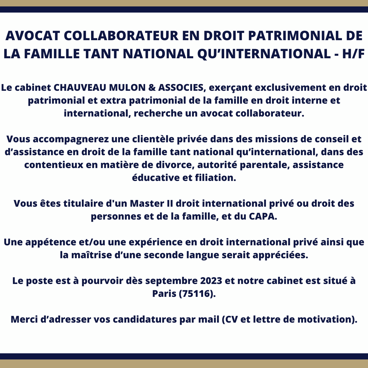 law_profiler's tweet photo. Pour en savoir plus : https://t.co/IsP7qmt342
Pour candidater :
https://t.co/jTc79eMni3
#chauveaumulon #avocats #paris #lawprofiler #avocat #recrutement #famille #succession #dip #family #law #familyproperty #personalstatus #lawyer #recruitment https://t.co/fSdsSNej9Y