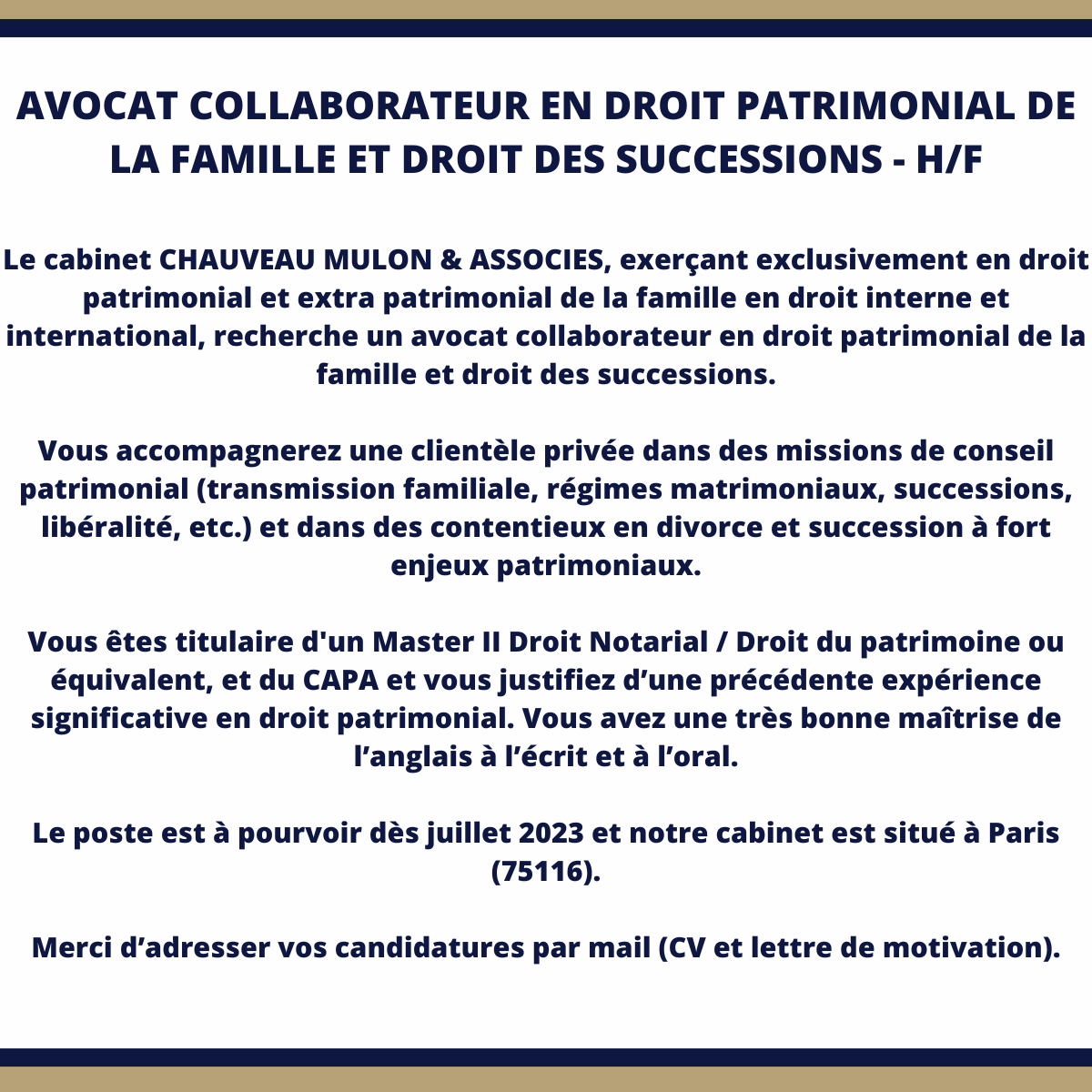law_profiler's tweet photo. Pour en savoir plus : https://t.co/IsP7qmt342
Pour candidater :
https://t.co/jTc79eMni3
#chauveaumulon #avocats #paris #lawprofiler #avocat #recrutement #famille #succession #dip #family #law #familyproperty #personalstatus #lawyer #recruitment https://t.co/fSdsSNej9Y