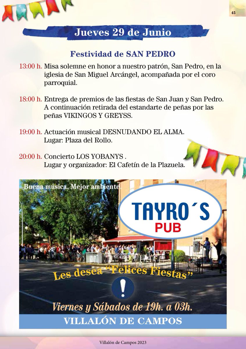 🥳 Continúa la fiesta en #VillalónDeCampos

👉🏻 Del 23 al 29 de junio, fiestas patronales en honor de San Juan y San Pedro

@AsocPyCVillalon @aytovillalon @JAngelVillalon @VillalonCampos