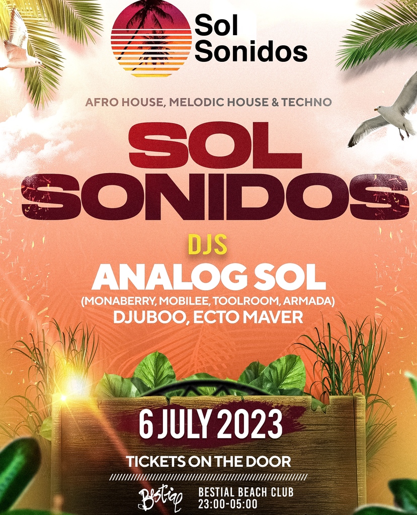 Sol Sonidos night July 6 at Bestial, Barcelona! See you there! 

ra.co/events/1727997

#afrohouse #housemusic #melodichouseandtechno 

DJs
<a href="/analogsolmusic/">Analog Sol</a>
<a href="/djuboo/">Dijana Djubo</a>
<a href="/ectomaver/">Ecto Maver</a>

@bestialbeachclub #solsonidos #barcelona #party #summer #dj #djbarcelona #nightlife #clubbing