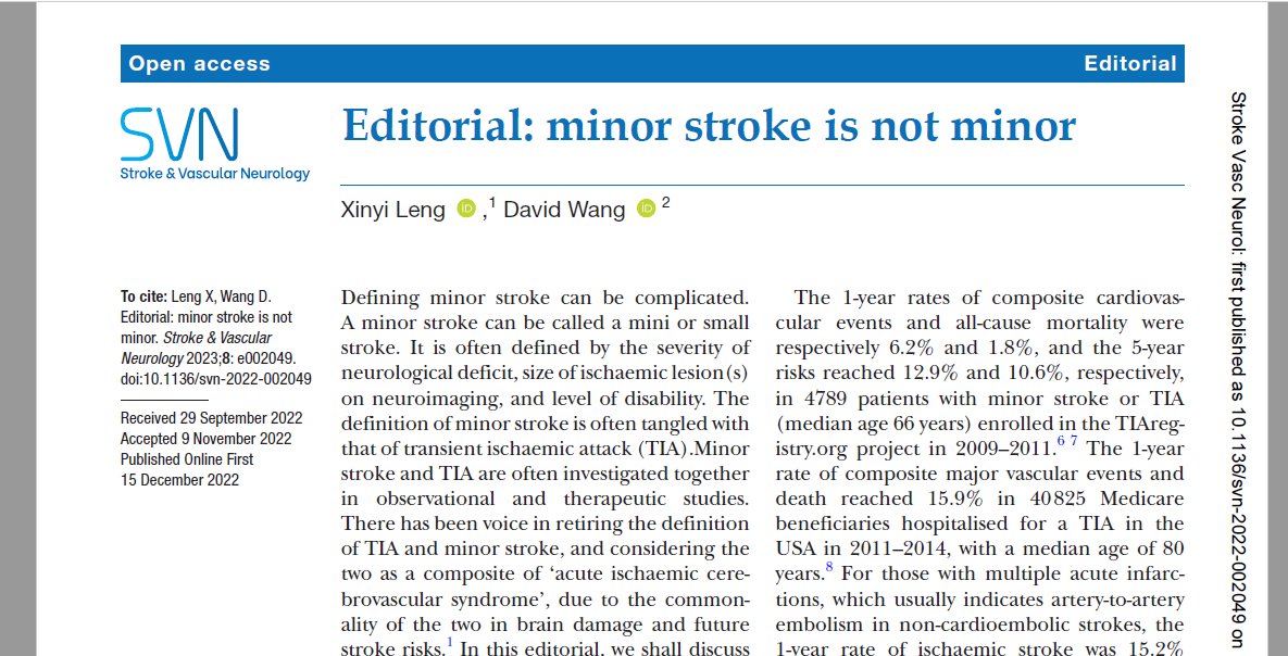 Jennifer Crow (@jenniferncrow) on Twitter photo Interesting editorial, 'Minor stroke is not minor'. Aggressive vascular risk factor controls & use of antiplatelet therapy is highlighted. Holistic follow-up alongside this is important to support with impacts of minor stroke & lifestyle behaviour change. <a href="/GCrowfoot/">Gary Crowfoot</a> Interesting editorial, 'Minor stroke is not minor'. Aggressive vascular risk factor controls & use of antiplatelet therapy is highlighted. Holistic follow-up alongside this is important to support with impacts of minor stroke & lifestyle behaviour change. <a href="/GCrowfoot/">Gary Crowfoot</a>