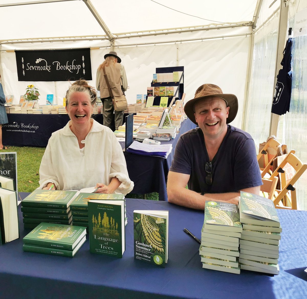 Signing books alongside the brilliant @katieholten at @wealdenlitfest yesterday. #TheLanguageOfTrees is great, grab a copy if you can! #GoshawkSummer #WealdenLiteraryFestival