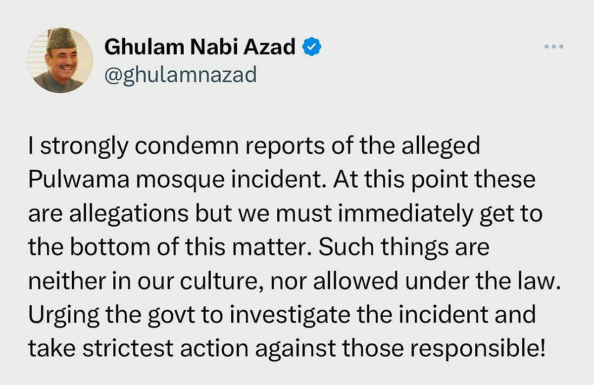 DpapKashmir's tweet photo. Pulwama Mosque incident !
#democraticprogressiveazadparty 
#GhulamNabiAzad 
#urging #government #investigate #incident #strict #action #against #responsible
@ghulamnazad @SaddamNabiAzad @rs_chib @SalmanNizami_ @TajMohiuddin3 @GMSaroori https://t.co/rFWMXuKqap