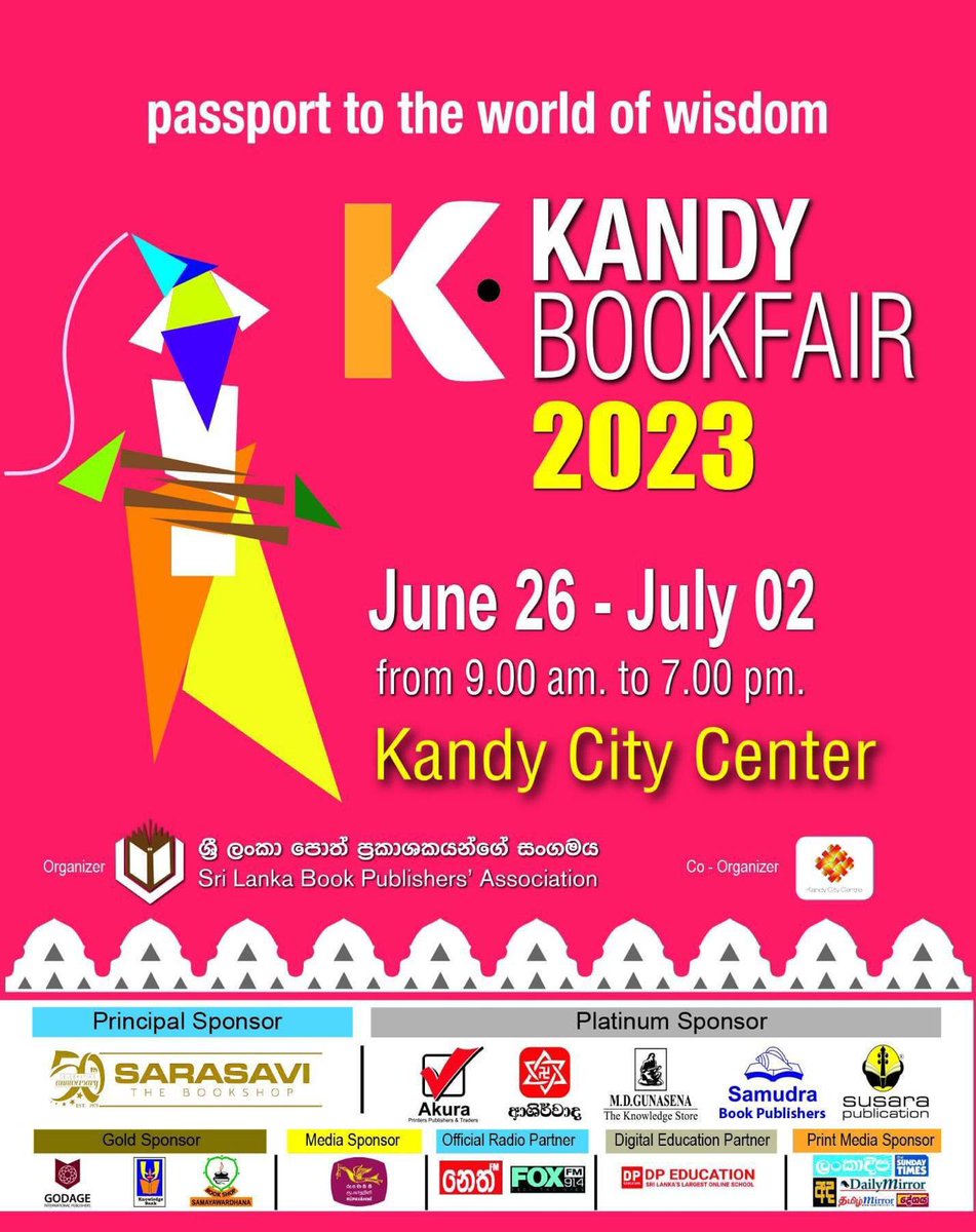 qos_books's tweet photo. Kandy Book Fair, the biggest book fair in the upcountry.
From 26th June to 02th July
At Kandy City Centre.
Organised by Sri Lanka Book Publishers' Association.

#BookTwitter #Kandy #KCC #SriLanka https://t.co/UhcrjvH0ho