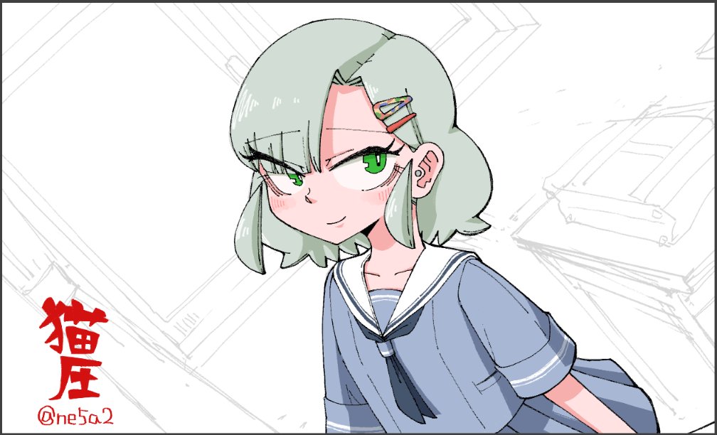 1girl solo green eyes school uniform hair ornament hairclip serafuku  illustration images