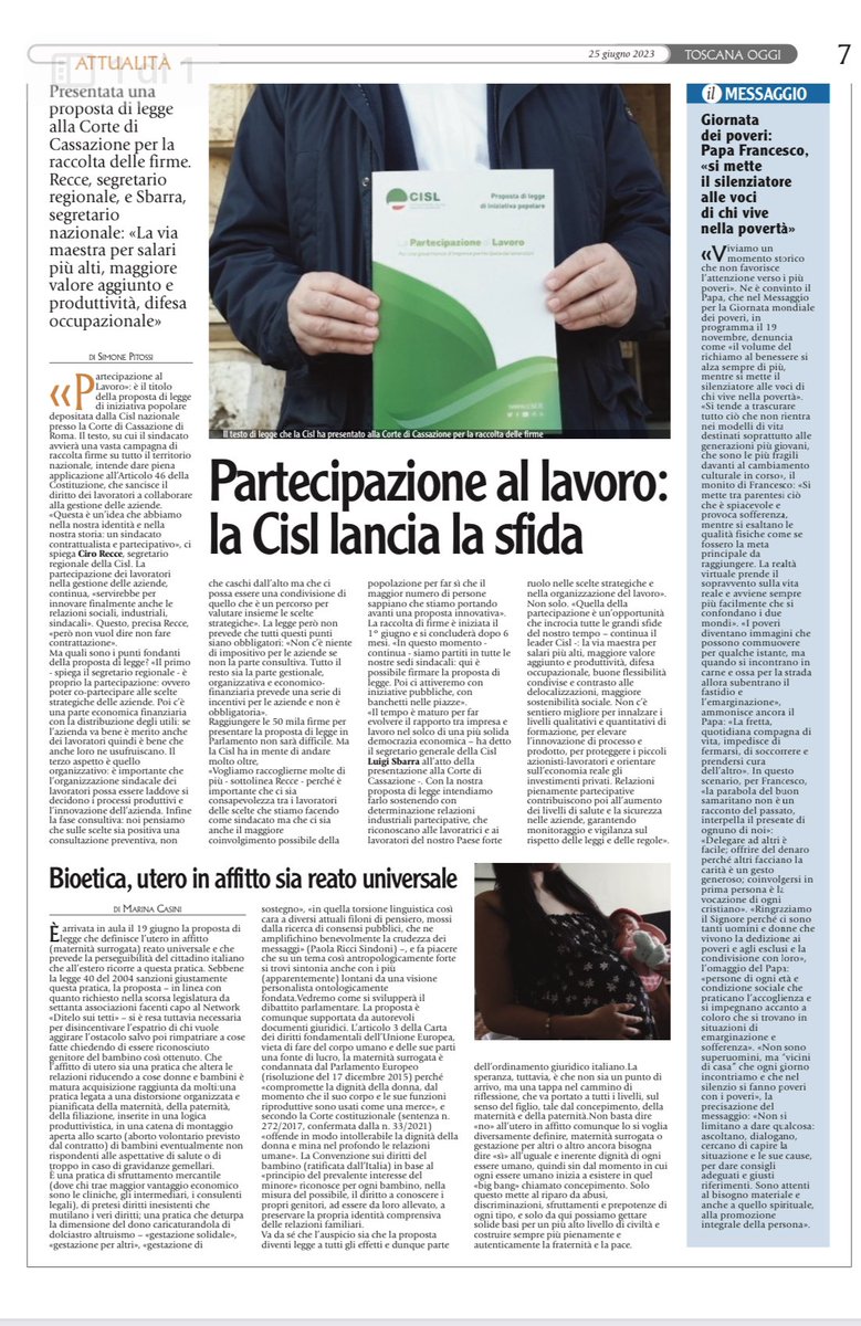 Toscana oggi. Partecipazione al lavoro: la CISL lancia la sfida