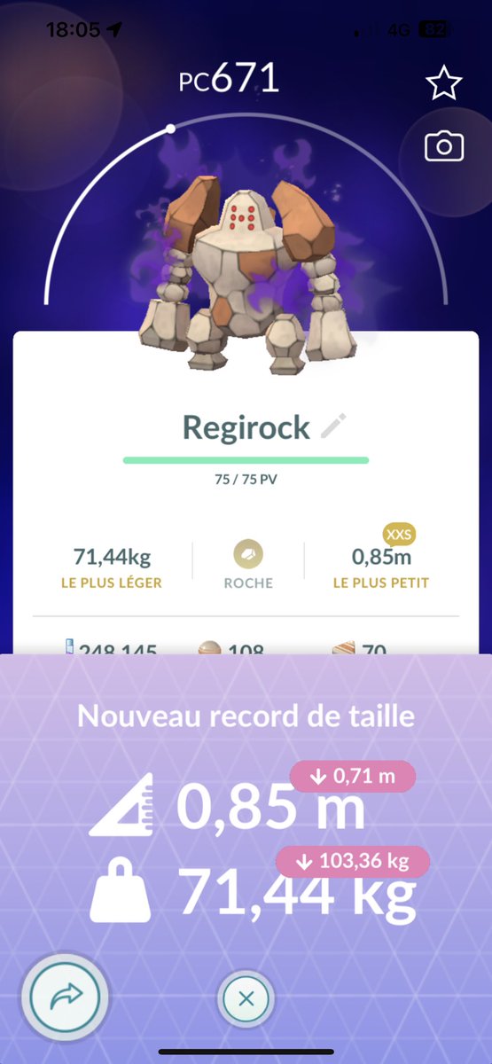 zdak67's tweet photo. Well, well, well, Mister Giovanni!😎You gave me a pretty trash IVs Regirock, but I took the #XXS without any problem!🤩Thank for the gift!🙏🏼#TinyPokemon #TeamGORocket #PokemonGO #XXSPokemon https://t.co/rjfTMhyMzy