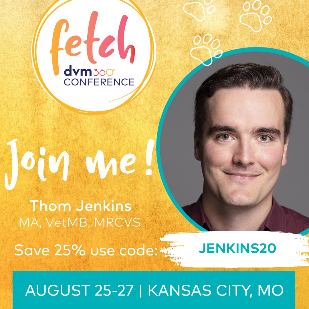 GetPetsApp's tweet image. Use code JENKINS20 to save 25% on your tickets to #FetchDVM360 in #KansasCity Aug 25th-27th. Meet the pack and catch Dr. @thomjenko in his session. #PetsApp