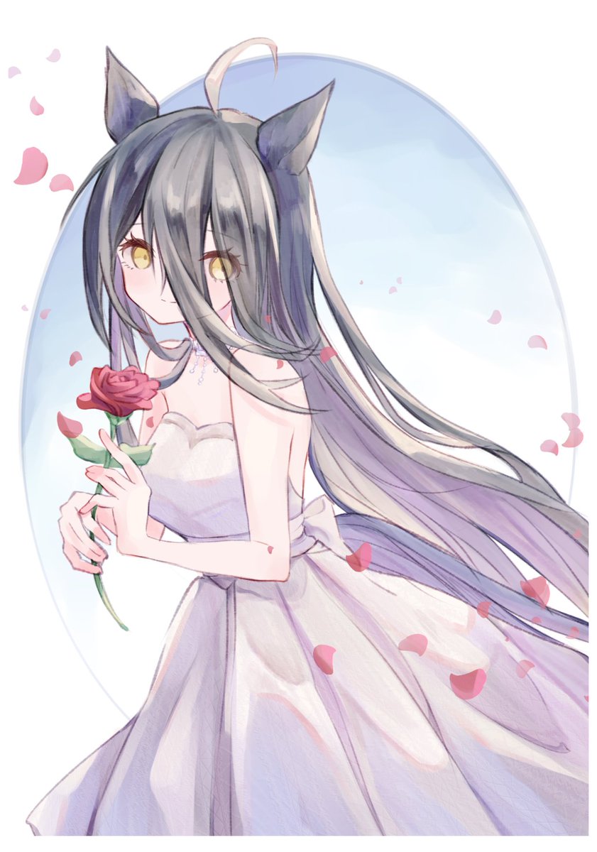 agnes tachyon (umamusume) 1girl solo horse ears flower animal ears dress rose  illustration images