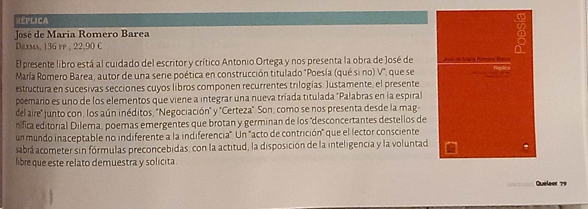 JdMRomeroBarea's tweet photo. "#Hora de #irse. Hora de #cansarse. #Pienso en el #cuerpo #habitado” #Réplica @EditorialDilema #poesía #experimental #Reseña en @revistaqueleer #Junio2023 #FelizDomingo @PacoHernanz @rc_arce @martacamnu @gemis46 @masleer @FranCenamor #poemas #libros https://t.co/8vSaaIQqOS https://t.co/BWDUTx3s3m